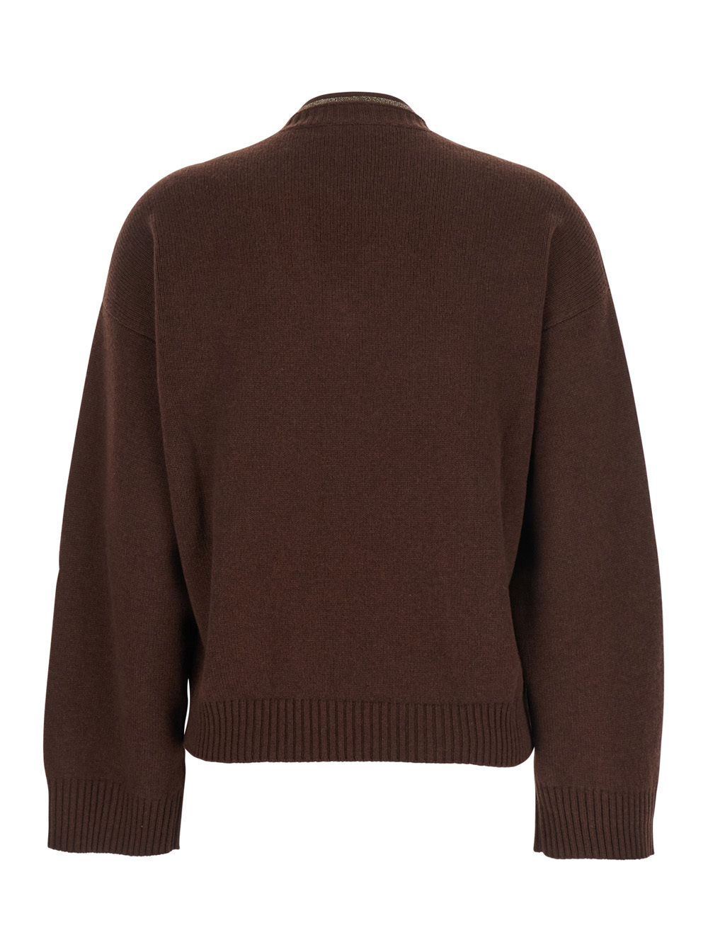 Fabiana Filippi Brown V-neck Sweater In Wool And Silk Blend Woman In Brown