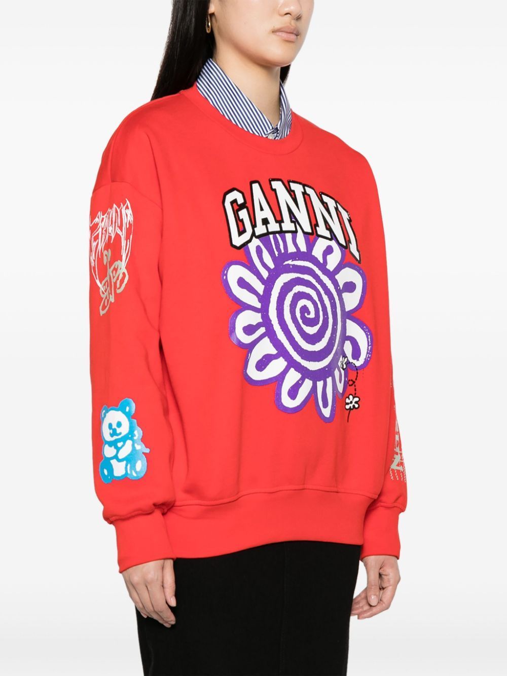 Ganni Logo-print Organic Cotton Sweatshirt In Red