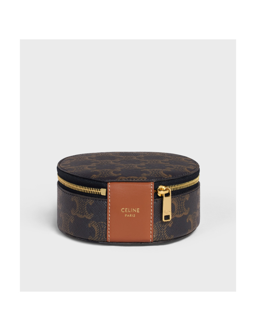 Celine Zipped Round Case In Triomphe Canvas And Calfskin In Black