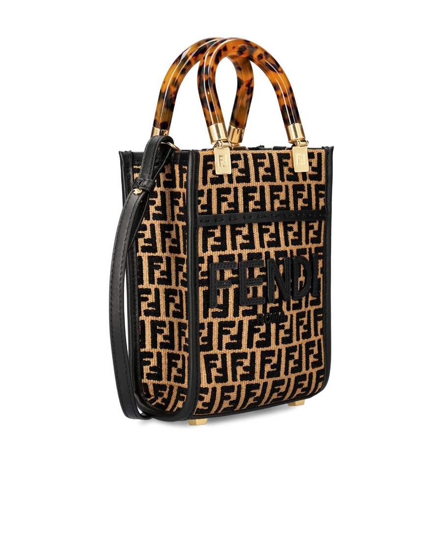 Fendi Ff-motif Raffia Crossbody Bag In Black