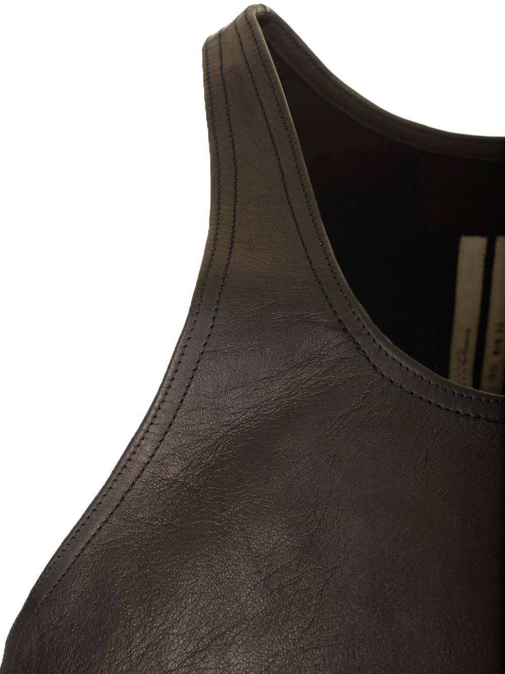 Rick Owens Scoop-neck Leather Tank Top In Black