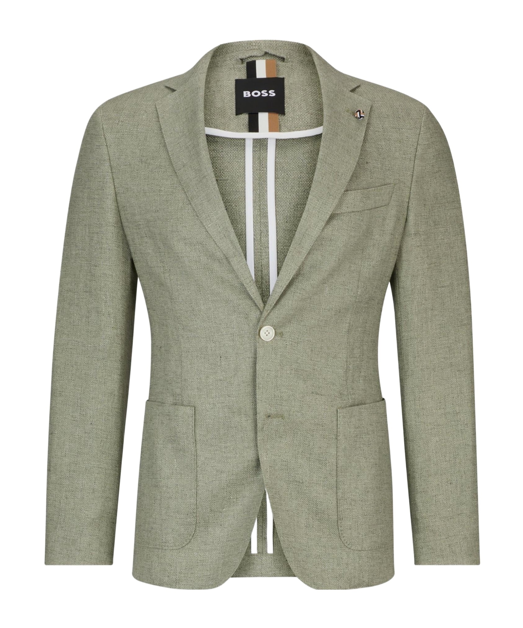 Hugo Boss Slim-fit Jacket In A Micro-patterned Linen Blend In Nude