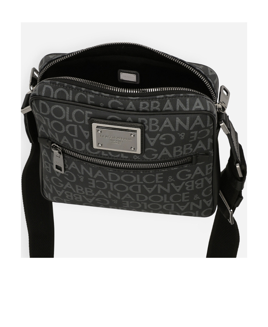 Dolce & Gabbana Logo-print Jacquard Zipped Shoulder Bag In Black
