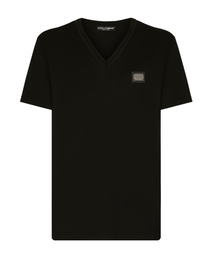 Dolce & Gabbana Logo V-neck T-shirt In Black