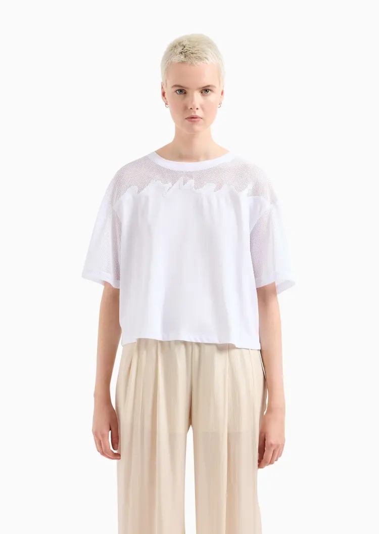 Armani Exchange Net Spliced T-shirt In White