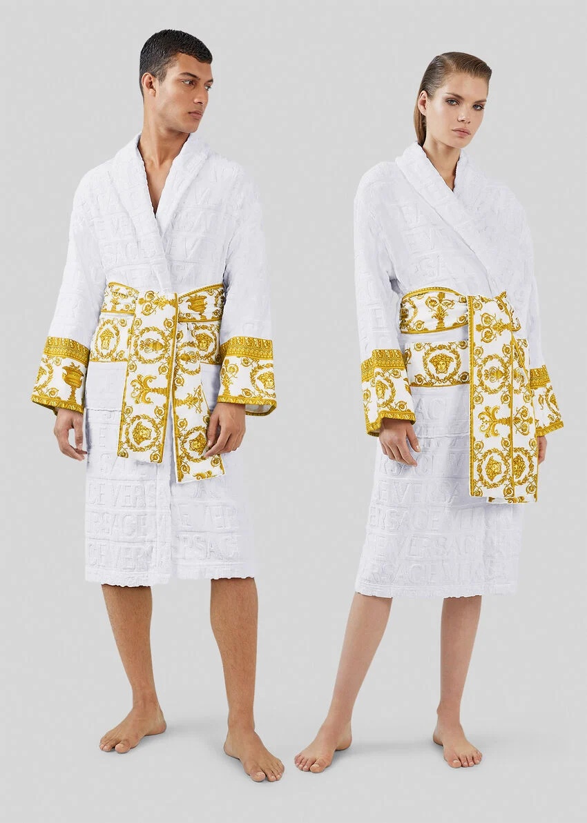 Versace Barocco-print Bath Robe In White