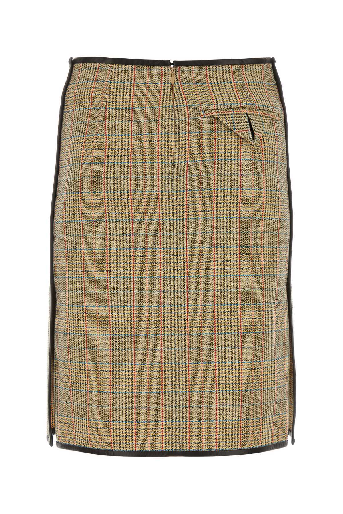 Bottega Veneta Prince Of Wales Wool Skirt In Nude