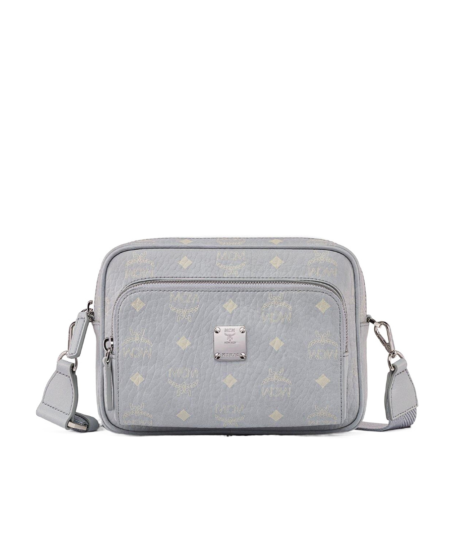 Mcm Logo Zipper Shoulder Bag In Gray