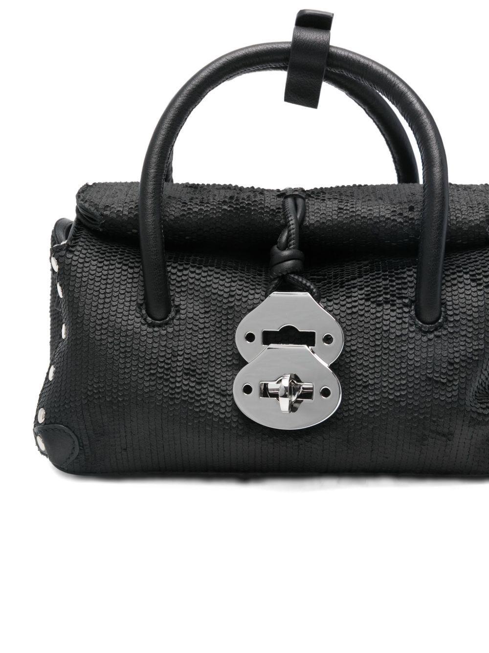 Zanellato Structured Black Hammered Leather Bag With Twist Lock Closure In Black