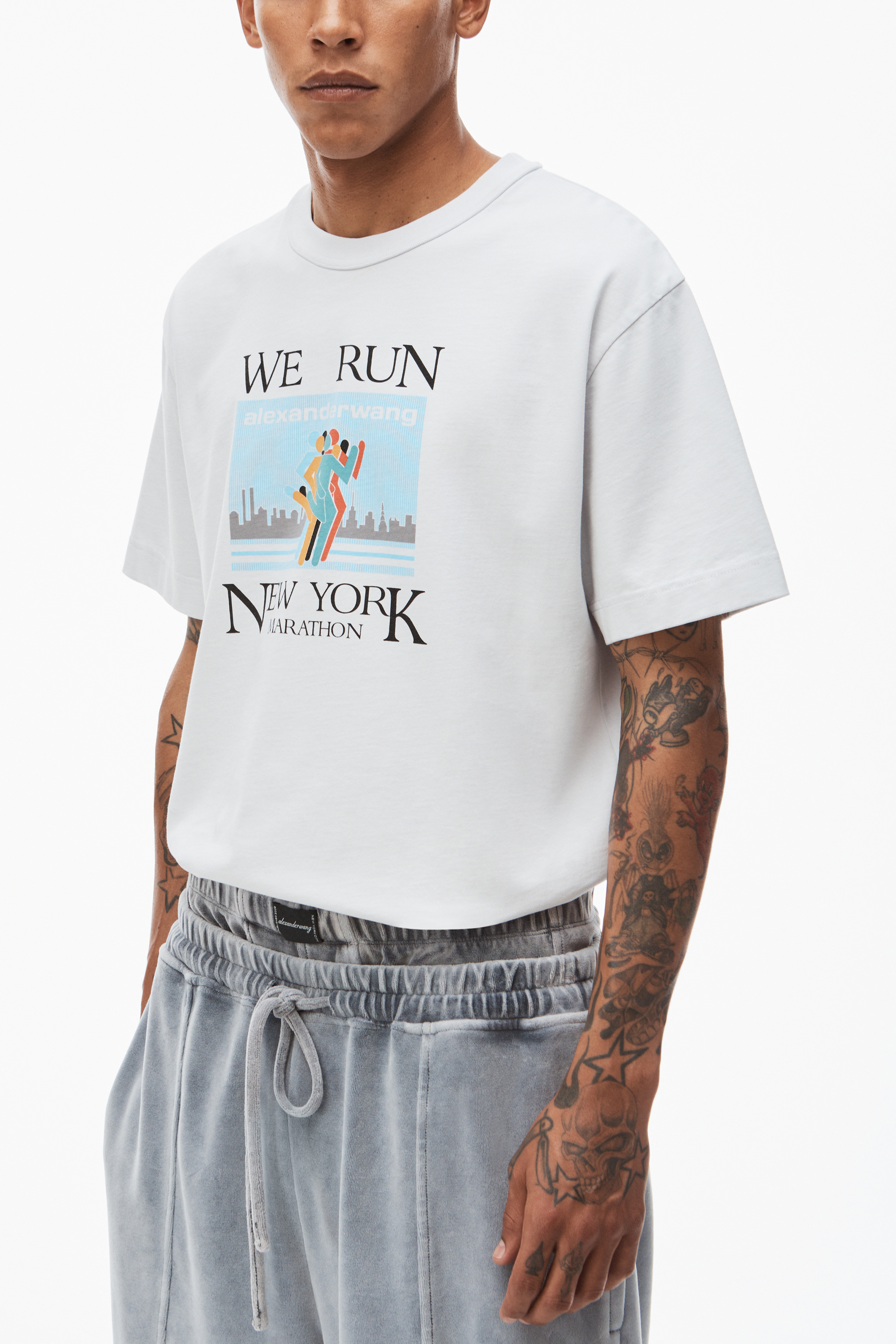 Alexander Wang Marathon Print Cotton Crew-neck T-shirt In White