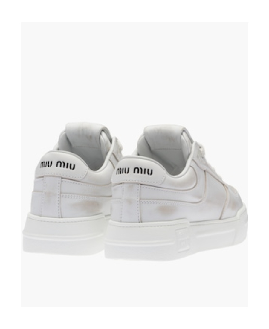 Miu Miu Bleached Leather Sneakers In White