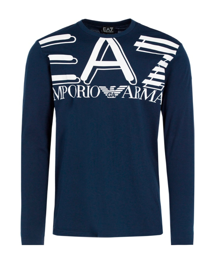 Ea7 T-shirt With Round Neck And Long Sleeves In Blue