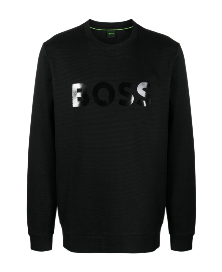Hugo Boss Logo-print Ribbed Cotton Sweatshirt In Black