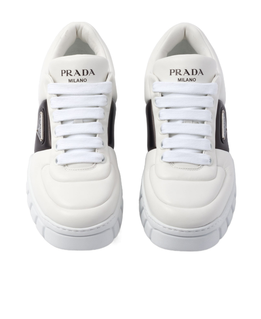 Prada Padded Leather Sneakers In White