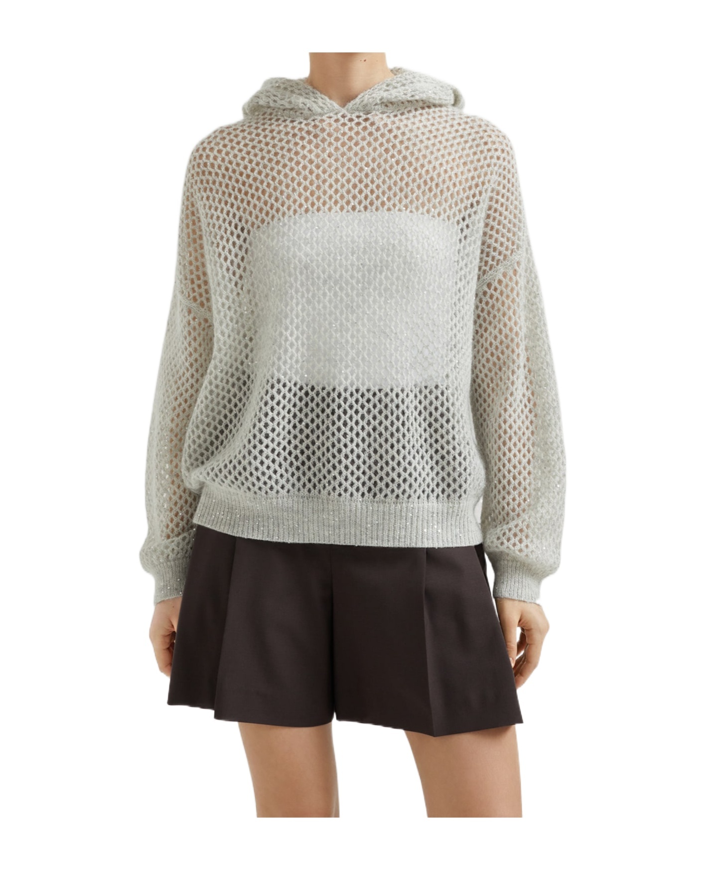 Brunello Cucinelli Dazzling Mesh Jumper In Gray