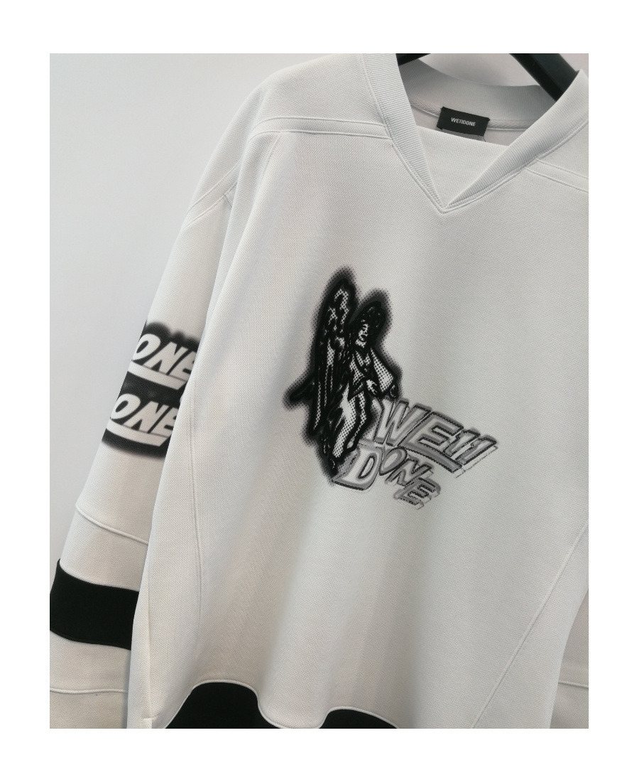 We11 Done T-shirt With Round Neck And Long Sleeves In White
