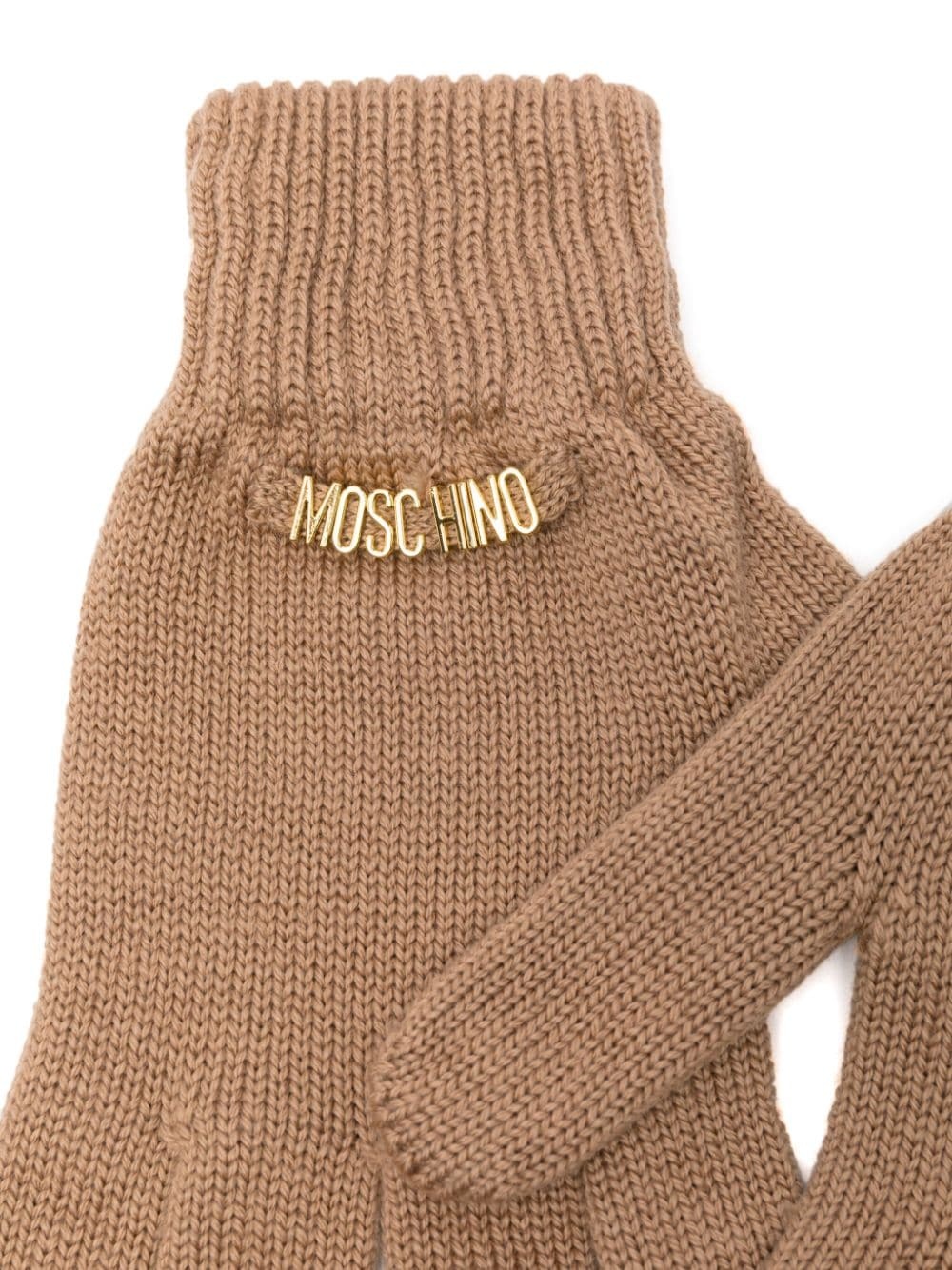 Moschino Logo Gloves In Brown