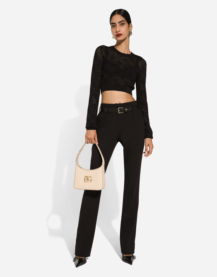 Dolce & Gabbana Monogram Open-knit Crop Top In Black