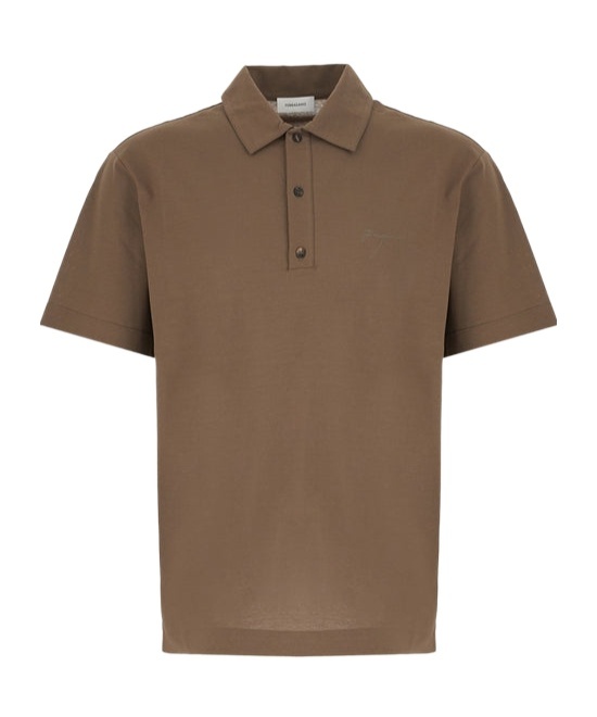 Ferragamo Signature Cotton Polo Shirt In Brown