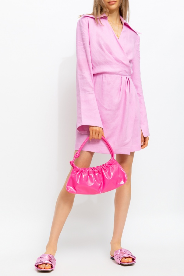 Nanushka ‘esma' V-neck Bell Sleeve Open Back Mini Wrap Dress In Pink