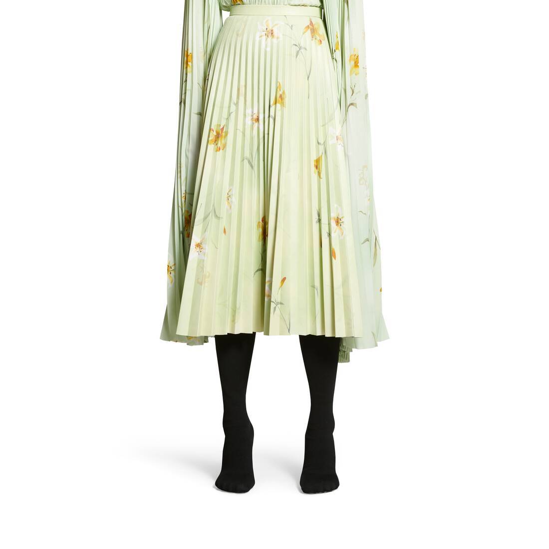 Balenciaga Plissierter Midirock Mit Blumen-print In Green