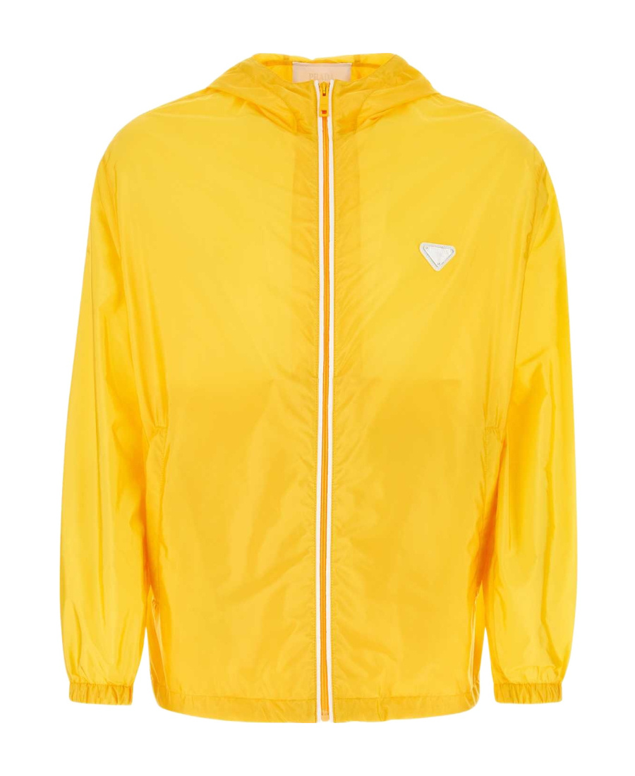 Prada Hooded Nylon Windbreaker With Elasticated Cuffs And Hem In Yellow