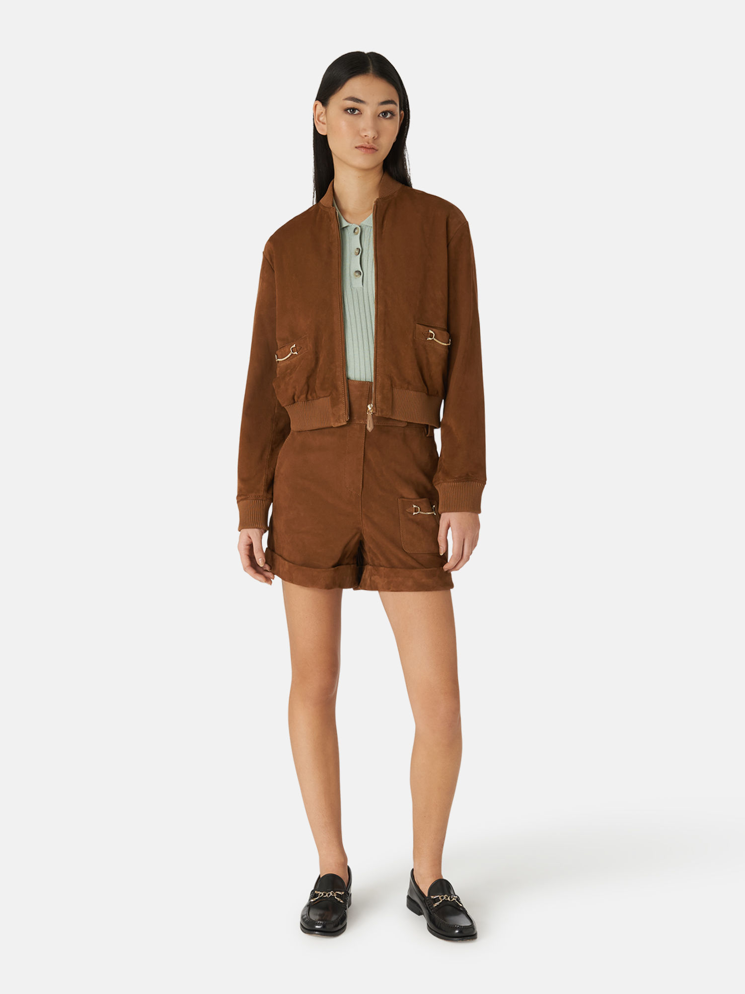 Celine Rectangle Blouson In Suede In Brown