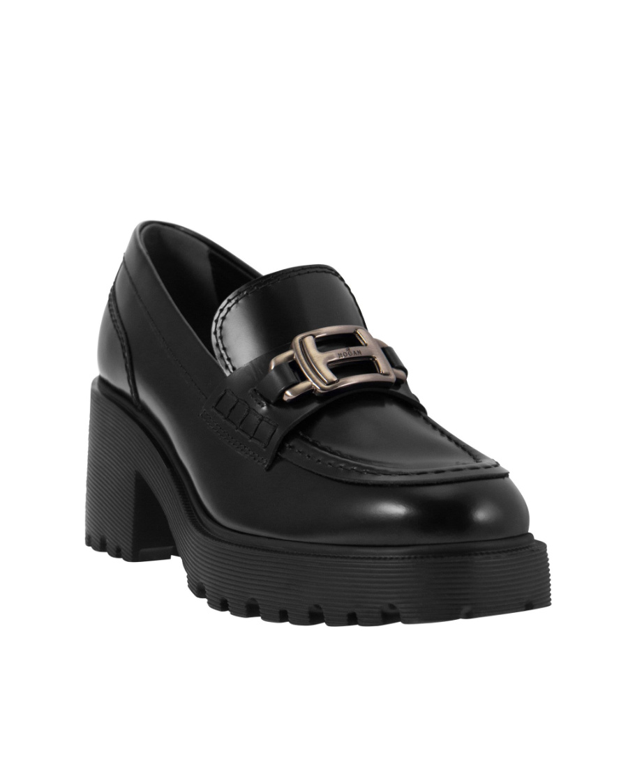 Hogan 70mm Logo-plaque Leather Loafers In Black
