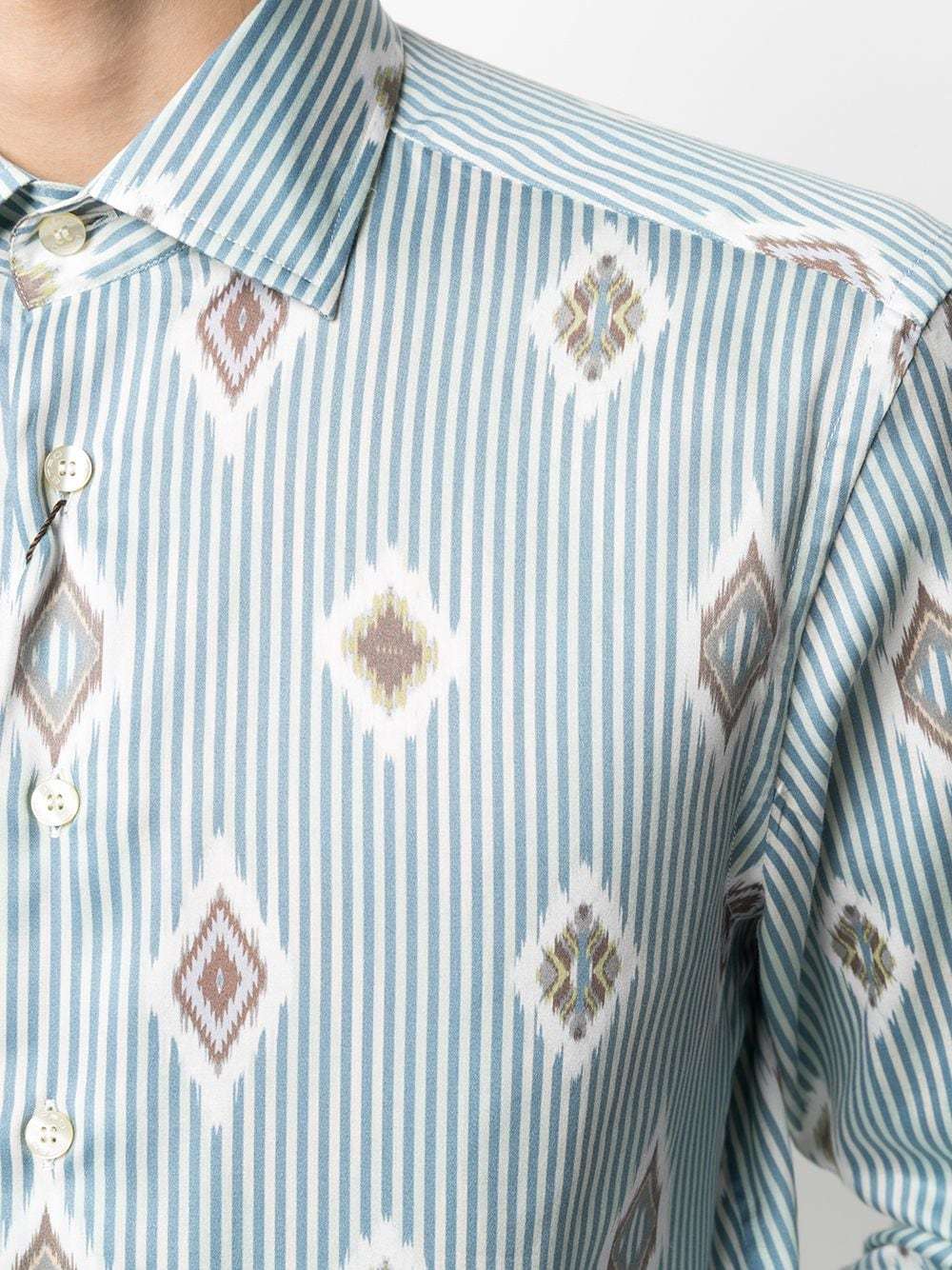 Etro Ikat-print Striped Cotton-poplin Shirt In Blue