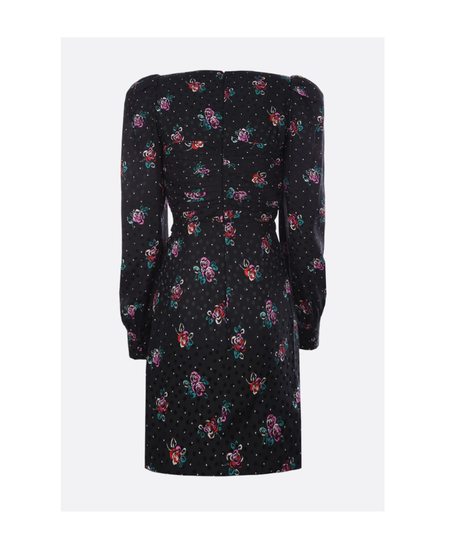 Alessandra Rich Ruched Wrap-effect Floral-print Silk-jacquard Mini Dress In Black