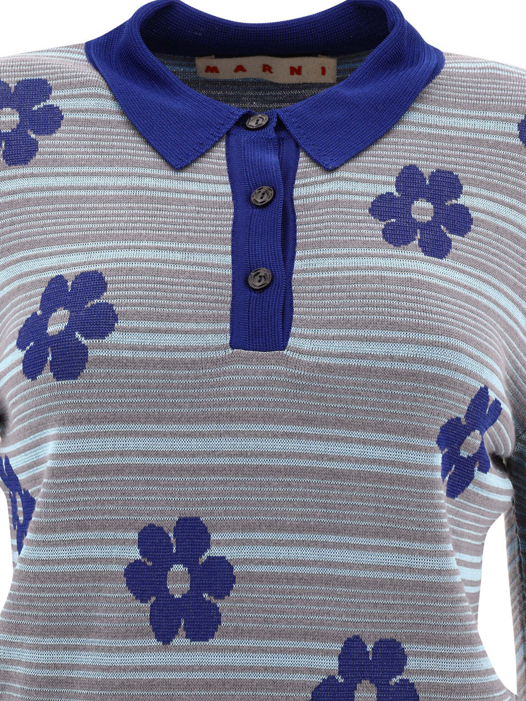 Marni Striped Flowers Polo Shirts In Gray