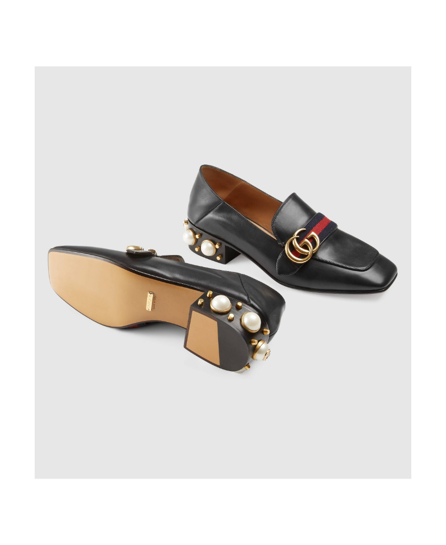 Gucci Mid-heel Leather Loafer In Black