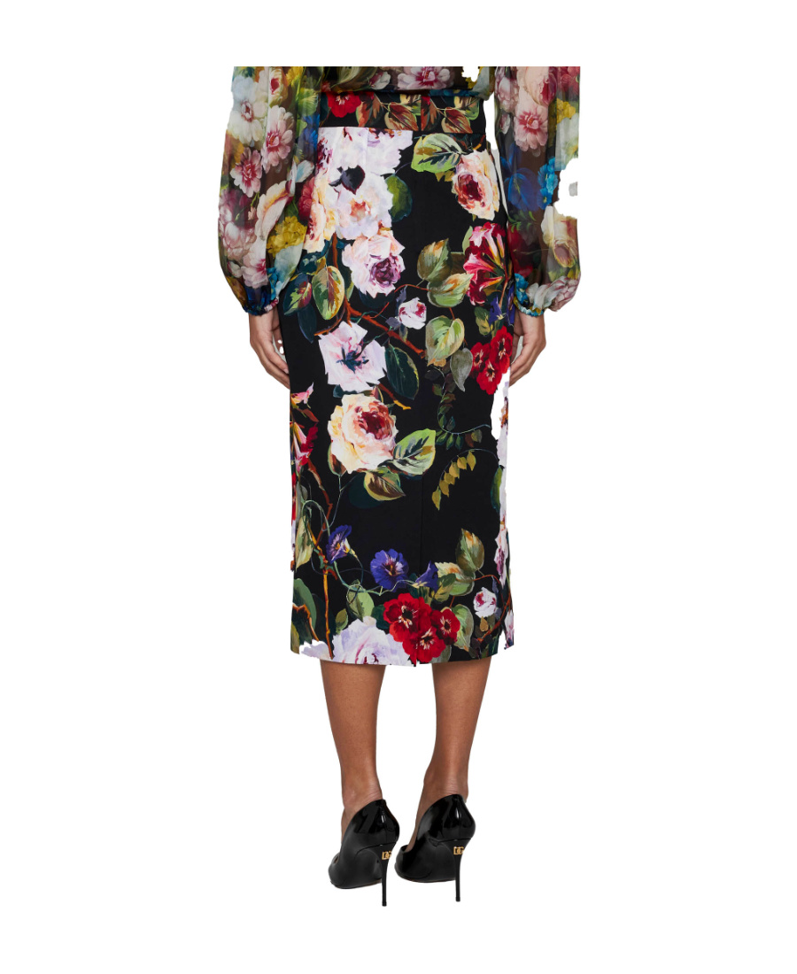 Dolce & Gabbana Silk Blend Charmeuse Printed Midi Skirt In Black