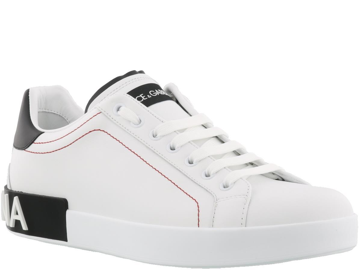Dolce & Gabbana Portofino Leather Sneakers With Rubberized Logo Shoes In White