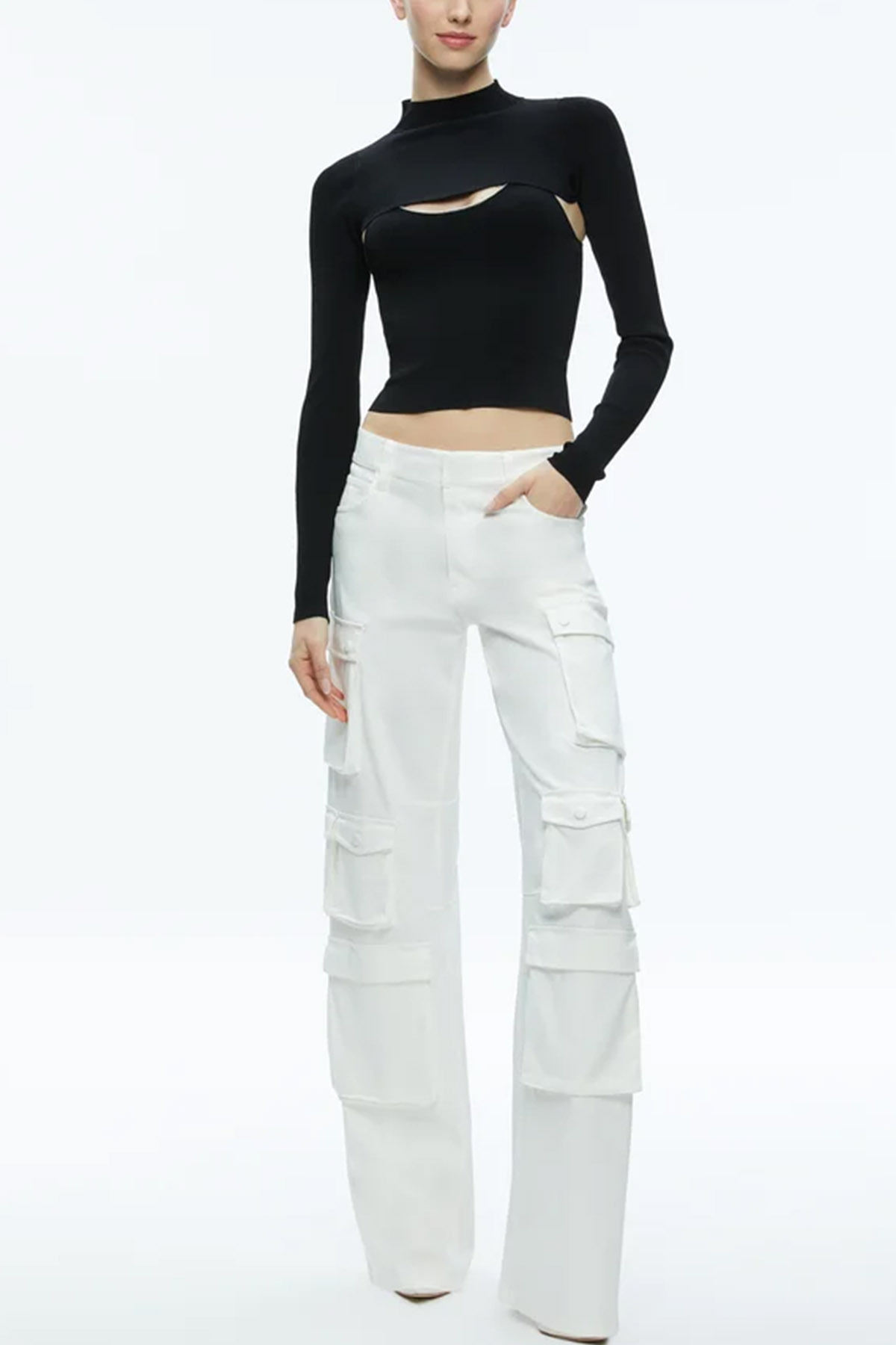Alice And Olivia Olympia Mid-rise Baggy Cargo Pants In White
