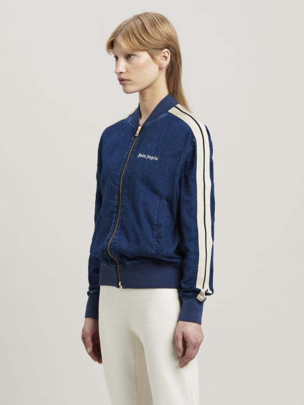 Palm Angels Chambre Denim Bomber Jacket In Blue
