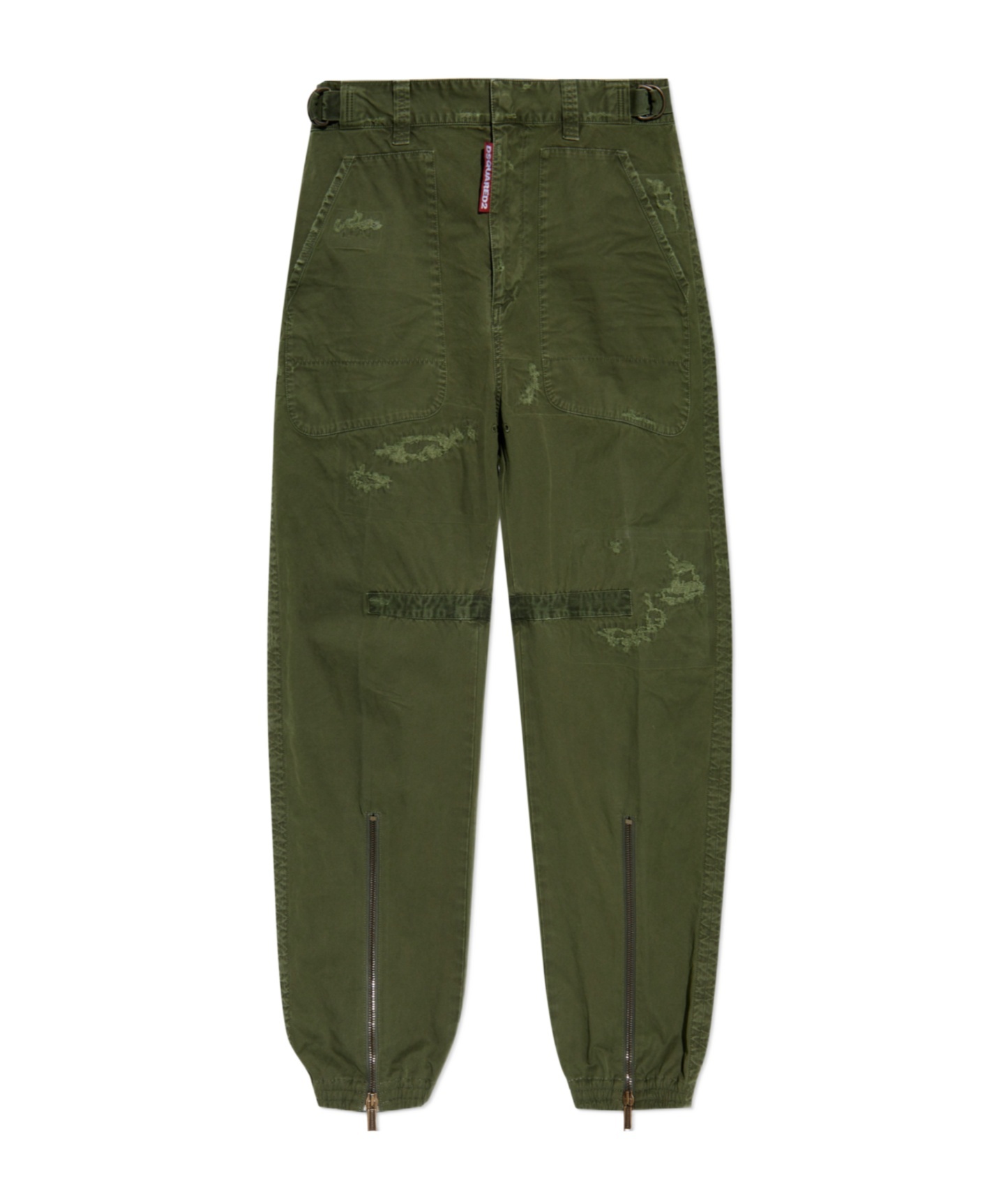 Dsquared2 Logo Patch Distressed Cargo Pants In Green