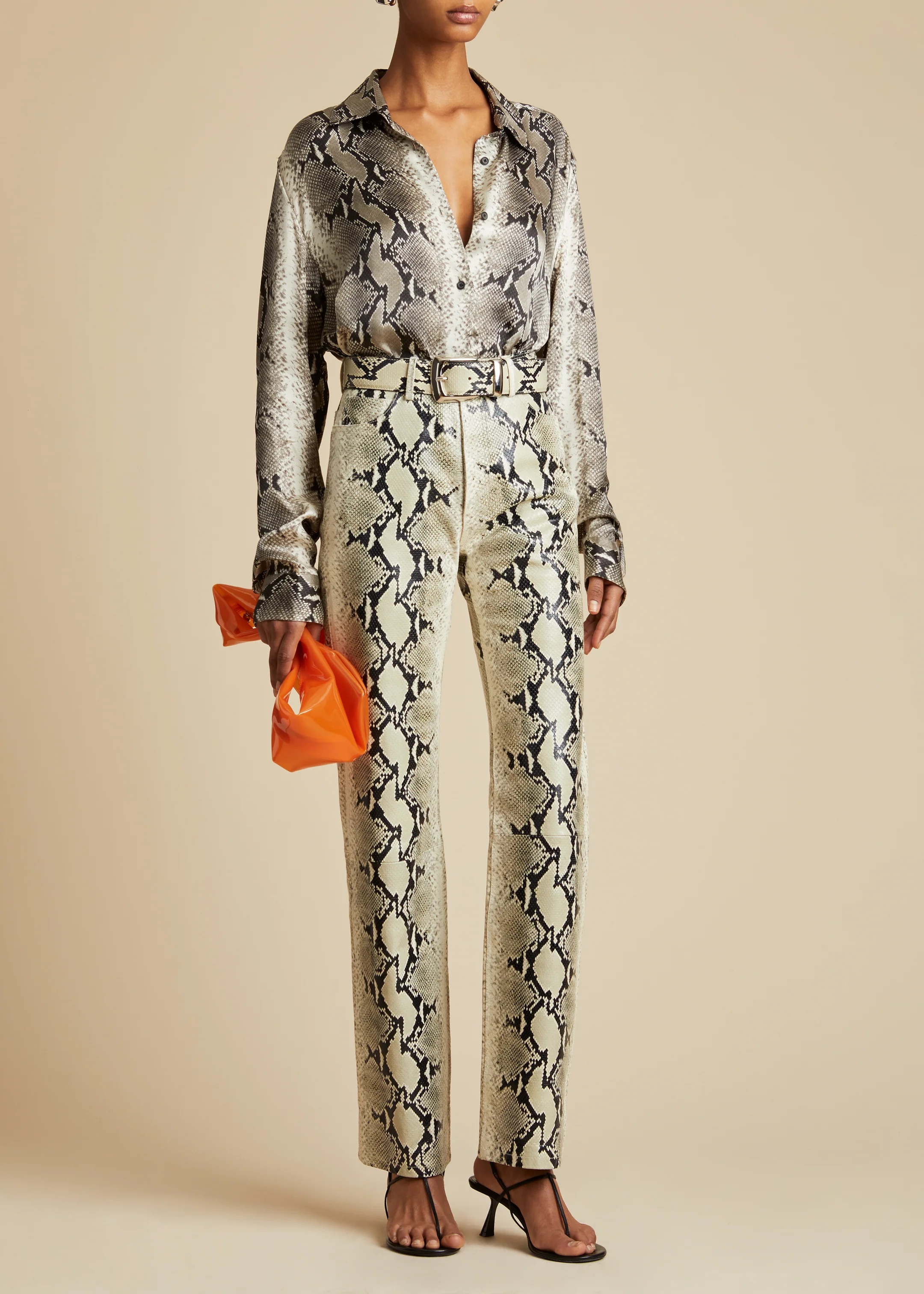 Khaite Argo Snake-print Shirt In Brown