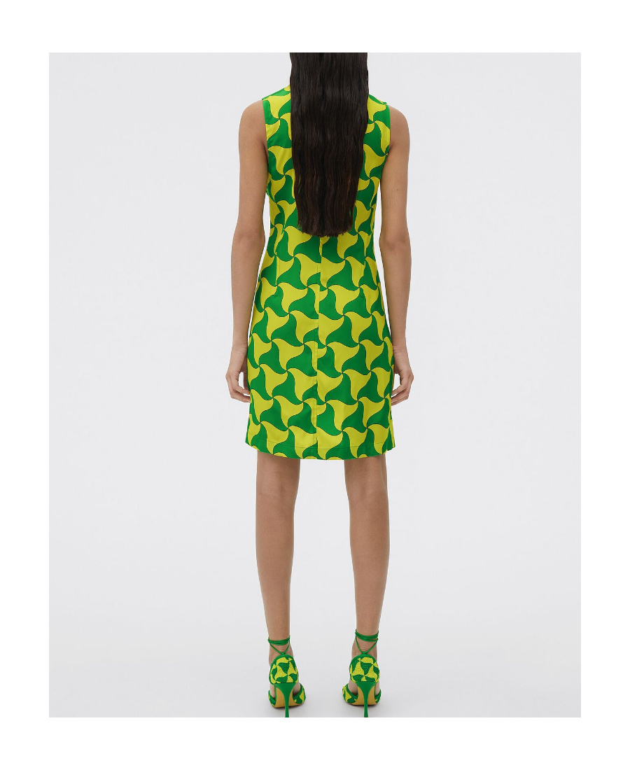 Bottega Veneta Parachute Silk Wavy Triangle Print Dress In Green