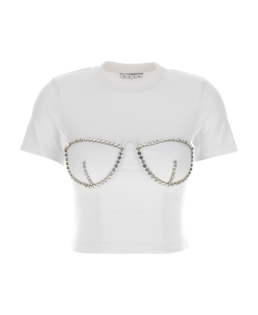 Shop Area Crystal-embellished Cropped T-shirt In White