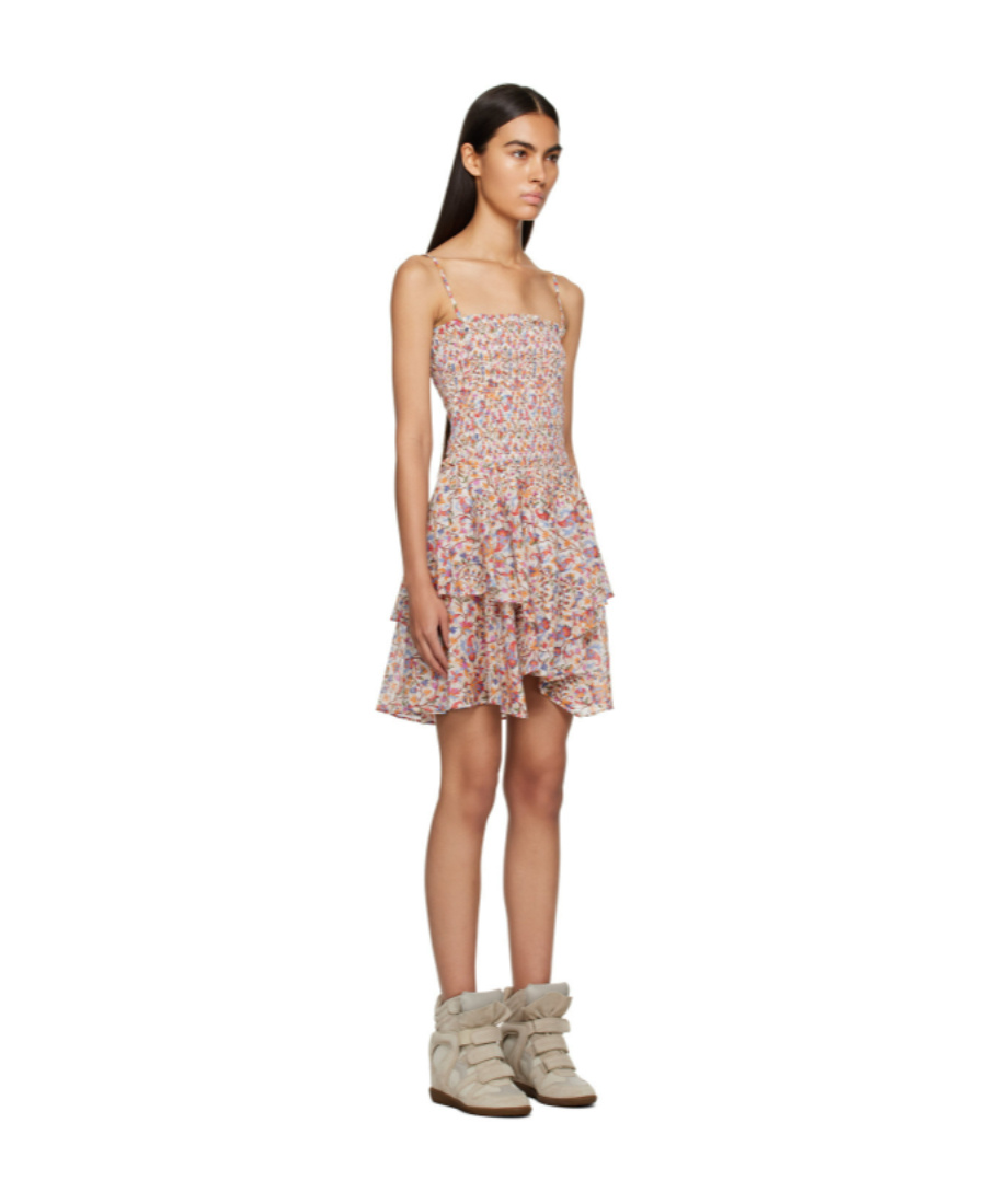 Isabel Marant Étoile Botanical-print Smocked Short Dress In Nude