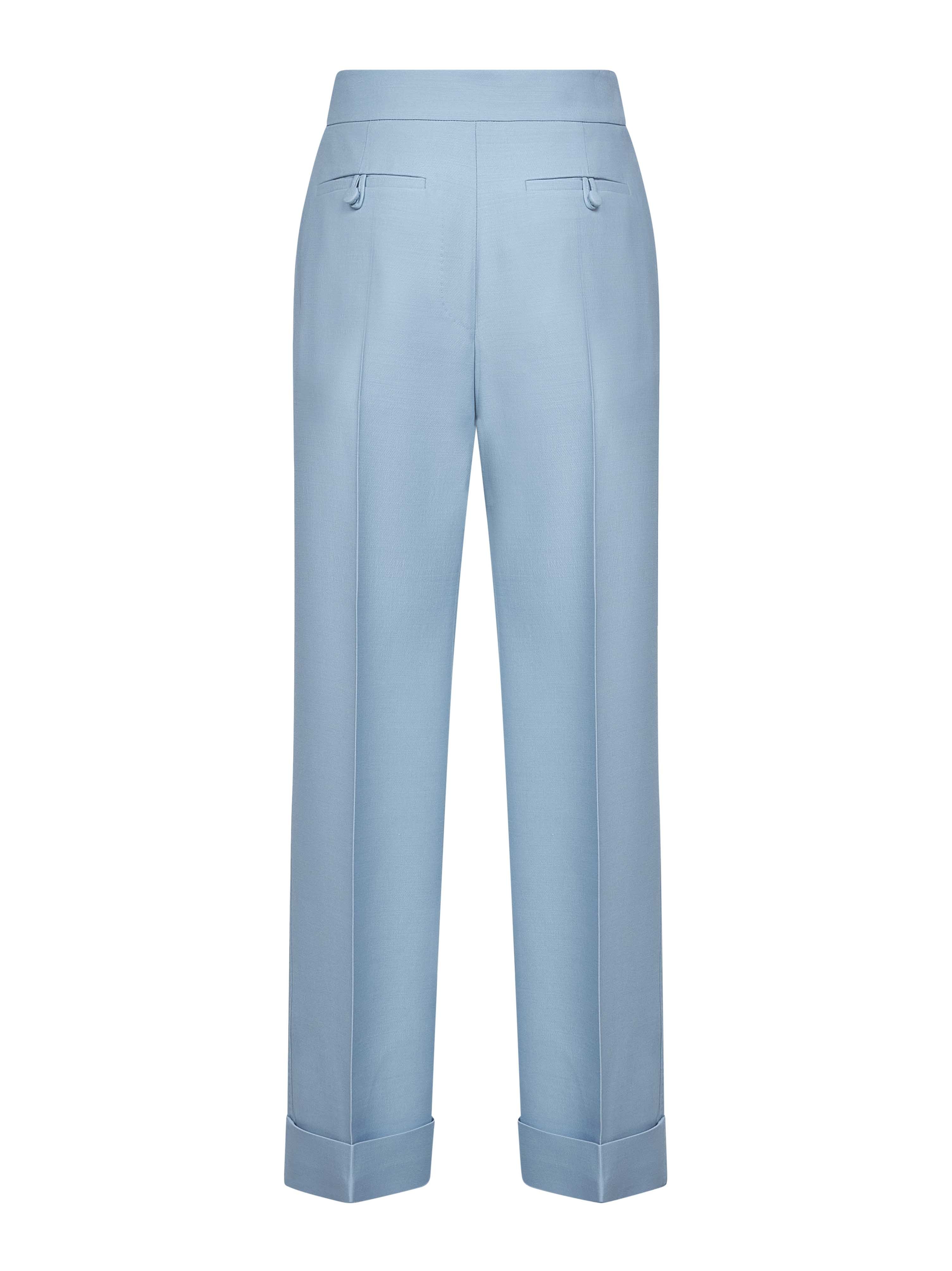 Valentino Light Blue Virgin Wool And Silk Straight Trousers In Blue