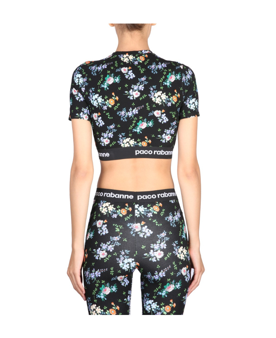 Shop Rabanne Paco Paint-splatter Print Logo-band Crop Top In Black