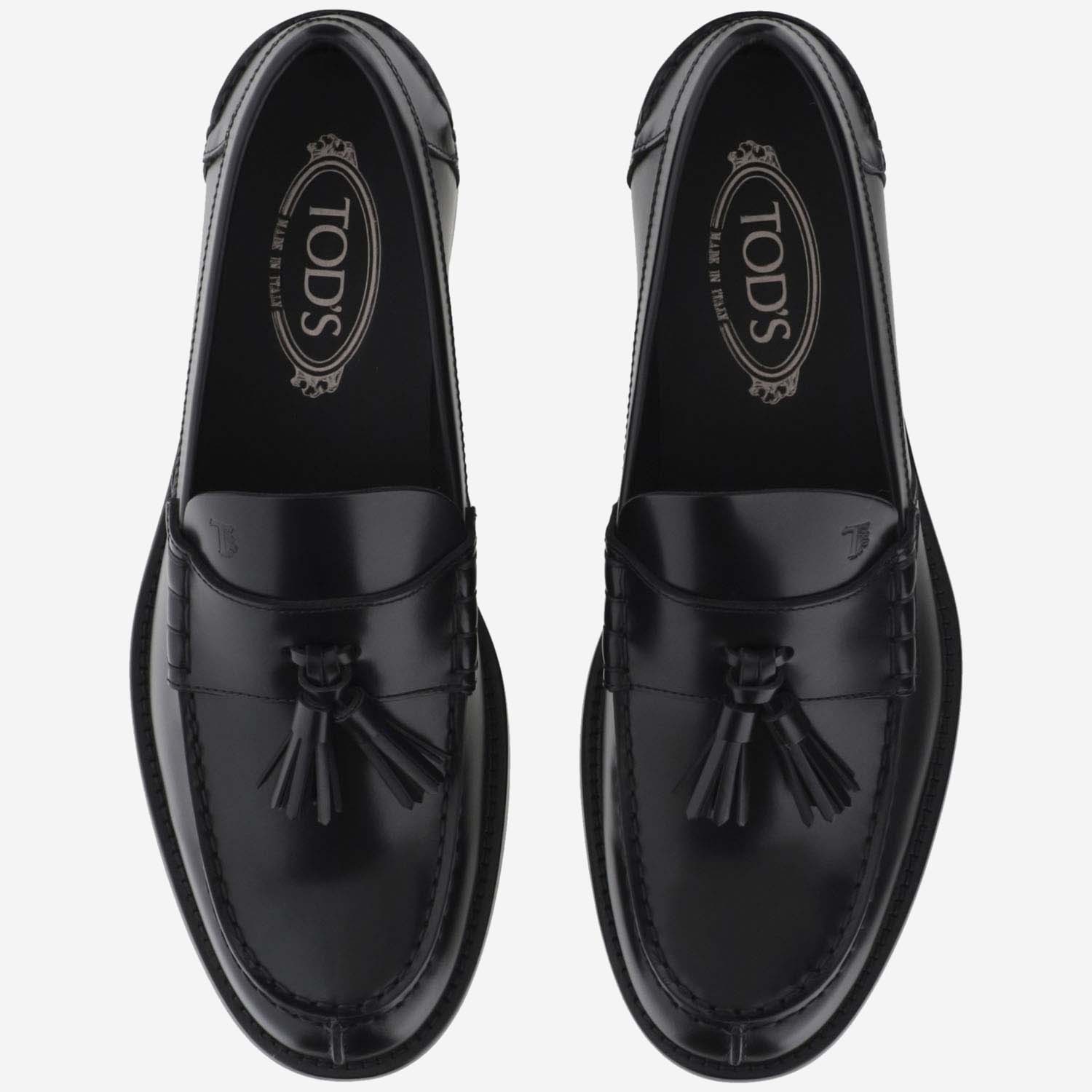 Tod's Nappa Leather Loafers With Decorative Tassel Design In Black