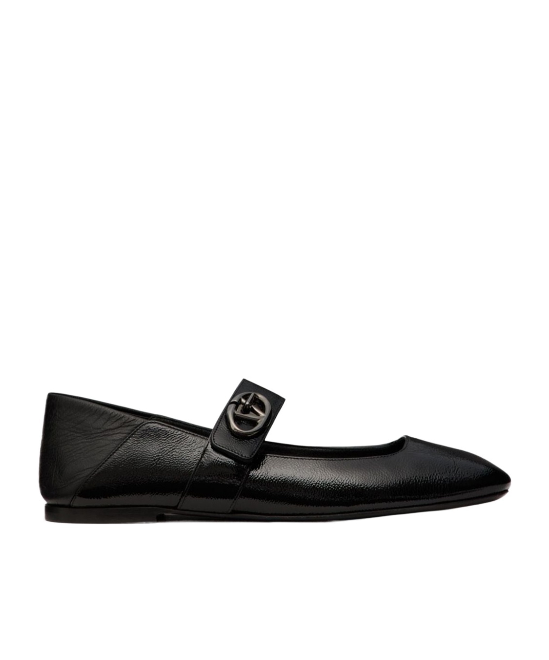Valentino Garavani Vlogo Locker Mary-jane Ballerina In Eel With Flower Application Woman Black 37.5 In Black