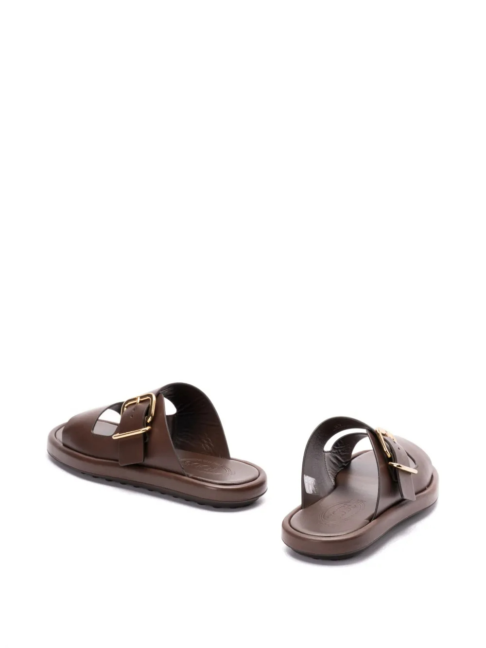Shop Tod's Leather Slides In Brown