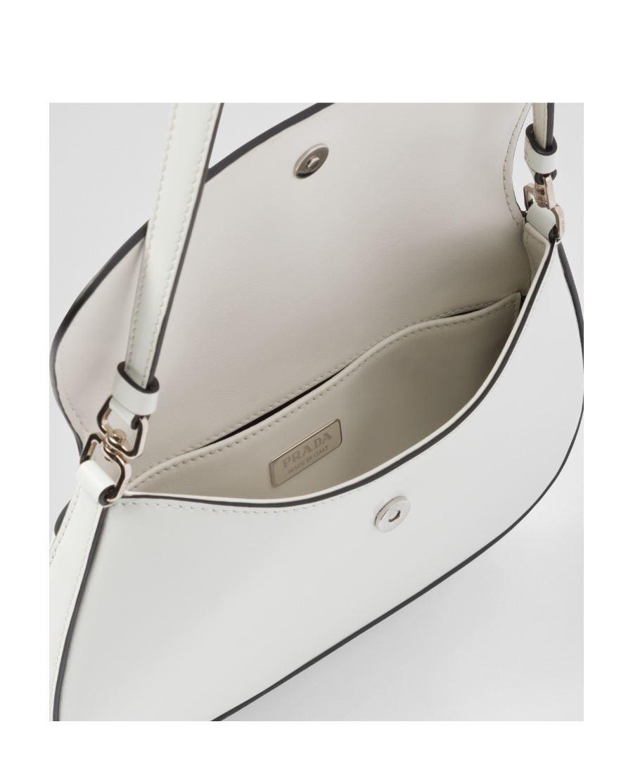 Prada Cleo Brushed Leather Shoulder Bag With Flap In White
