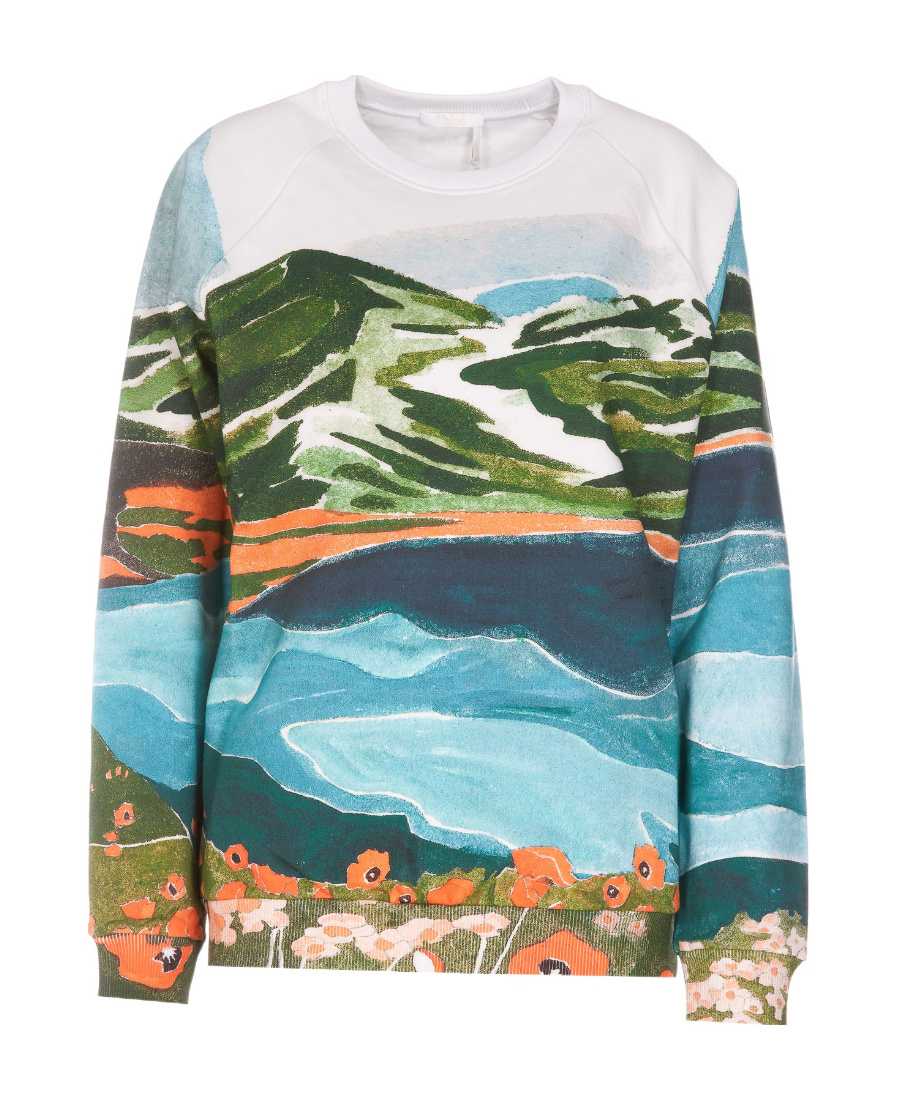 Chloé Printed Round-neck Sweater In Blue