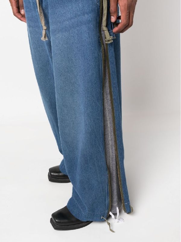 Greg Lauren Wide Leg Denim Jeans In Blue