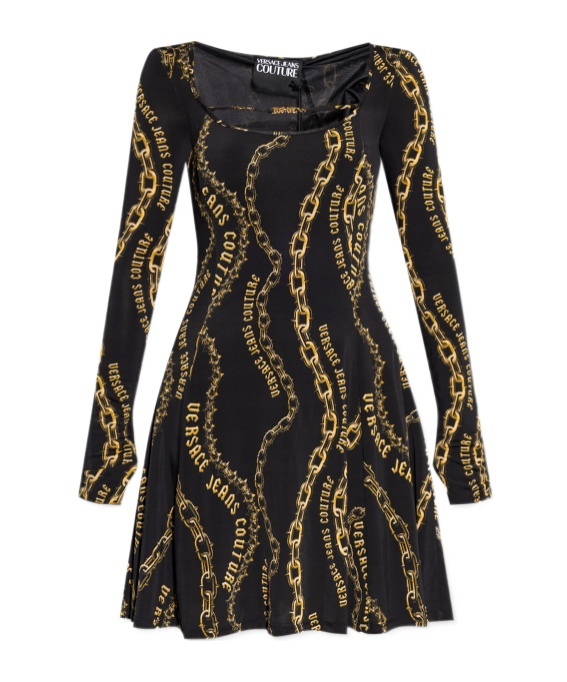 Versace Jeans Chain-link Print Mini Dress In Black